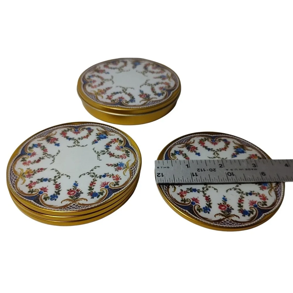 The Wallace Collection Garlands of Roses Four Coasters with‎ Tin Box England